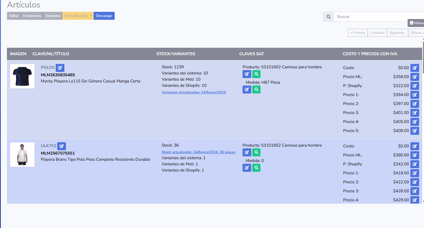 Catálogo de artículos